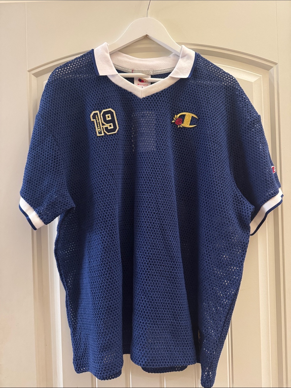 Champion Navy Mesh Short Sleeve Polo with White Trim